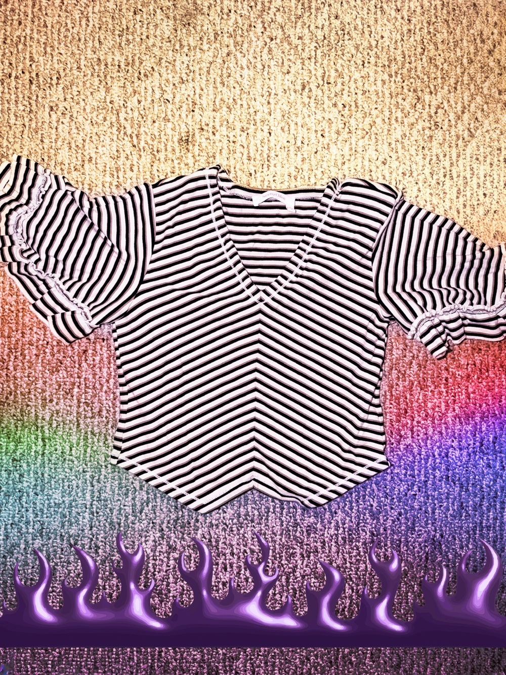See By Chloe Black & White Striped V-Neck Crop Top